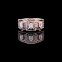 1.50 CT Elegant Triple Emerald Cut Halo Lab Grown Diamond Ring With Luxury Multi Row Band