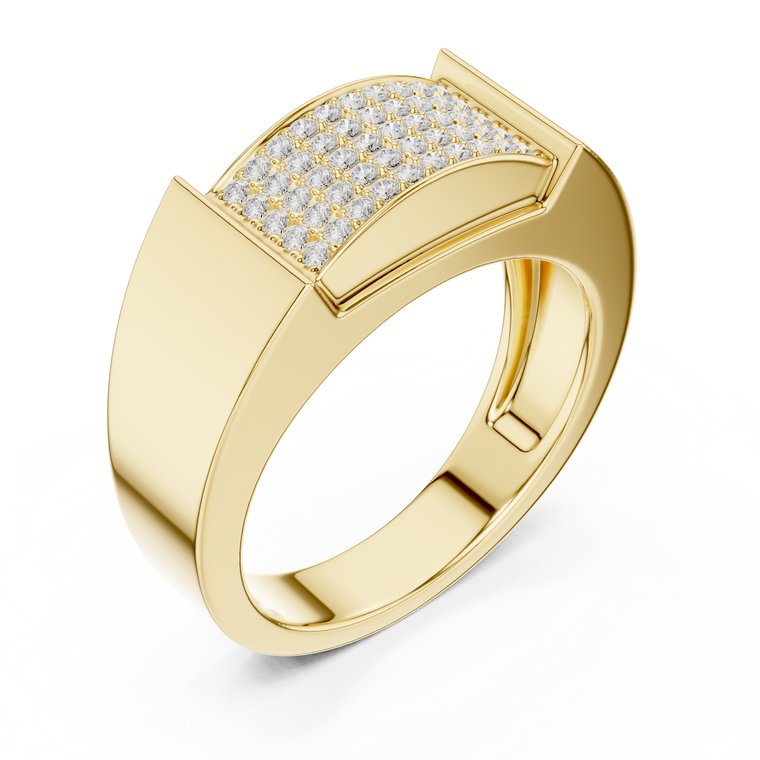 Round Cut Lab Grown Diamond Men's Heavy Gold Micro Pave Statement Ring - view 2