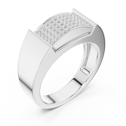 Round Cut Lab Grown Diamond Men's Heavy Gold Micro Pave Statement Ring - view 4