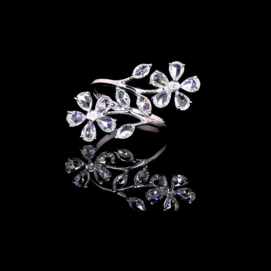 0.30 CT Elegant Blossom Radiance Lab Grown Ring With Sparkling Crystal Petals in a Floral Vine Design