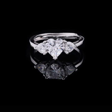 2.00 CT Engraved Elegant Silver Three Stone Heart Cut Lab Grown Diamond Ring For Loved One