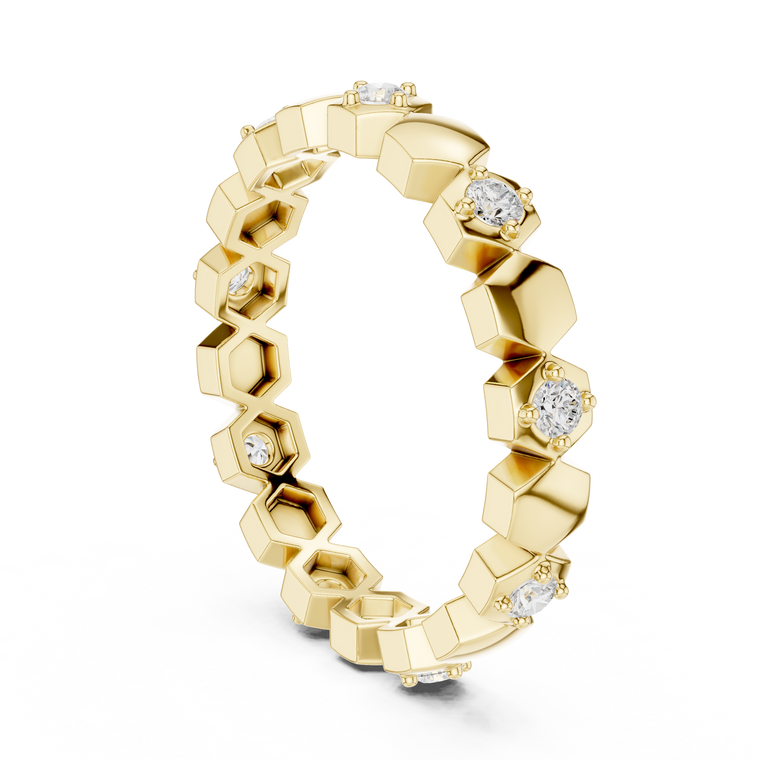 Geometric Bezel Set Round Cut Moissanite Wedding Band - view 2