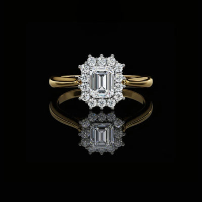 Emerald Cut Scalloped Halo Lab Diamond Ring