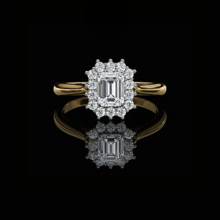 Emerald Cut Scalloped Halo Moissanite Ring