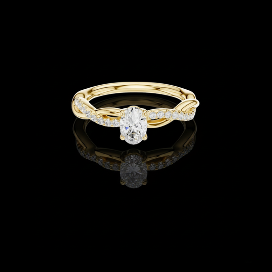 0.36 CT Oval Cut Moissanite Diamond Twist Braided Engagement Ring with Sparkling Pave Accented Band