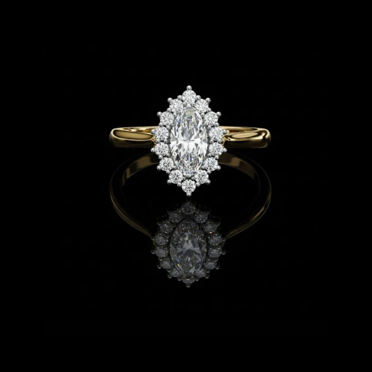 0.47 CT Exquisite Solid Gold Halo Moissanite Marquise Cut Diamond Ring Gift For Special Occasion