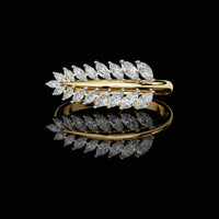 1.00 TCW Opulent Lab Diamond Leaf Ring Featuring a Cascading Arrangement of Marquise Cut Diamonds