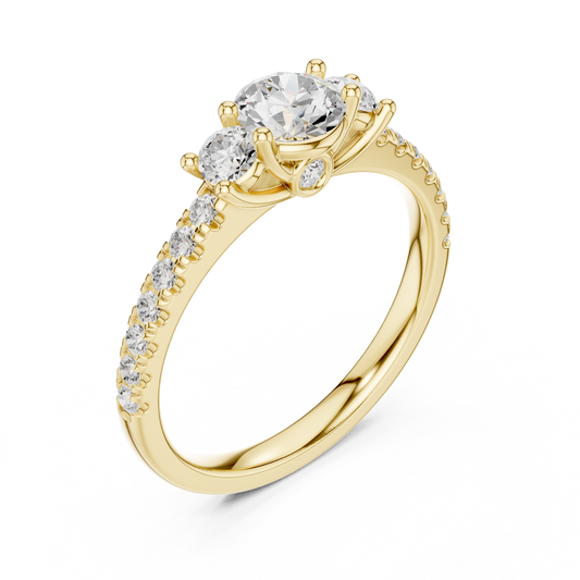 0.50 TCW Three Stone Moissanite Diamond Centerpiece with a Pavé Set Sparkling Diamond Band