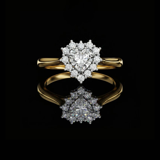 0.59 CT Romantic Heart-Shaped Moissanite Diamond Halo Ring Set in Captivating Symbol of Love