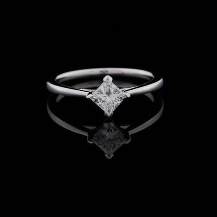 Princess Cut Lab Diamond Solitaire Engagement Ring With Cathedral Setting