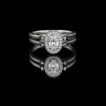 0.80 CT  Precious Silver Moissanite Oval Diamond Solitaire Halo Engagement Ring For Her