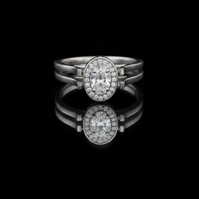 Oval Cut Split Shank Halo Ring In Lab Diamond