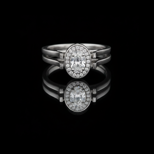 2.50 CT Precious Silver Lab Grown Oval Diamond Solitaire Halo Engagement Ring For Her