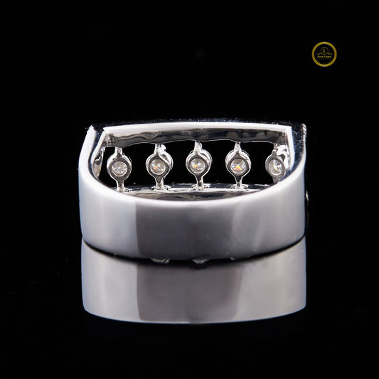 Round Cut Open Frame Floating Moissanite Statement Band Ring - view 4