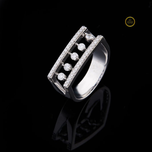 Round Cut Open Frame Floating Moissanite Statement Band Ring - view 2