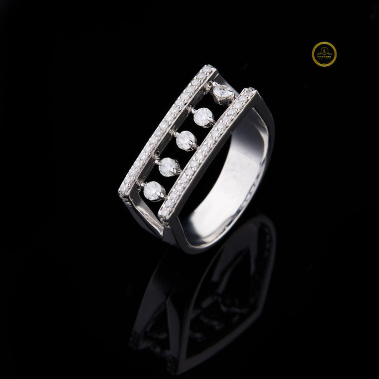 Round Cut Open Frame Floating Moissanite Statement Band Ring - view 2