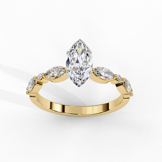 Marquise Cut Moissanite Pave Band Anniversary Ring - view 2