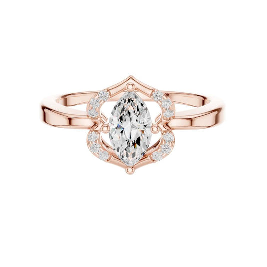 Floral Inspired Marquise Cut Moissanite Halo Engagement Ring - view 2
