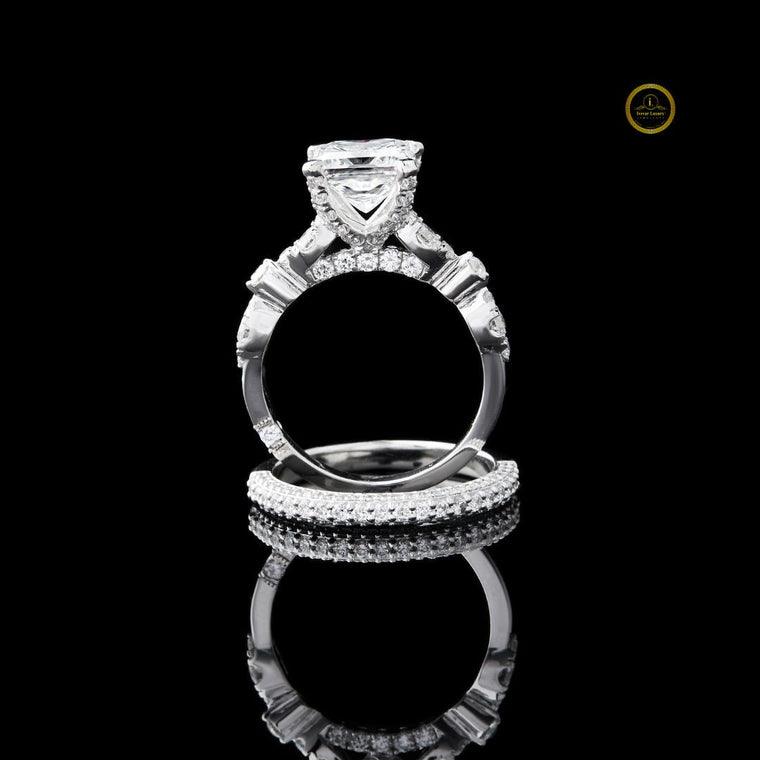 0.85 CT Princess Cut Bridal Set with Matching Pave Band - view 2