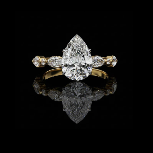 0.89 CT Pear Cut Moissanite Diamond Elegant Teardrop Bridal Ring with Marquise Side Stones Luxury Jewelry Gift
