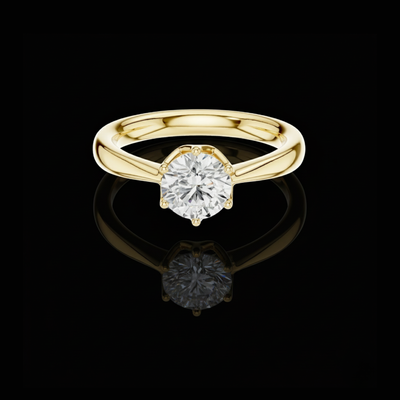 Round Cut Brilliant Six Prong Moissanite Cathedral Solitaire Ring