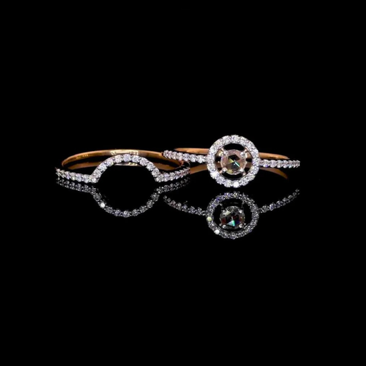 0.90 CT Exclusive Rose Gold Moissanite Round Cut Diamond Double Band Wedding Ring Gift