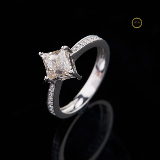Antique Cut Lab Diamond Solitaire Ring with Pave Band - view 2