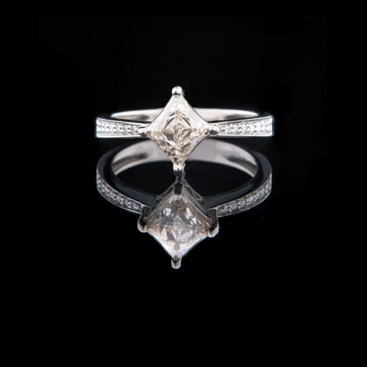 0.90 CT Sparkling Luminous Princess Cut Lab Grown Diamond Ring with Sparkling Pave Band