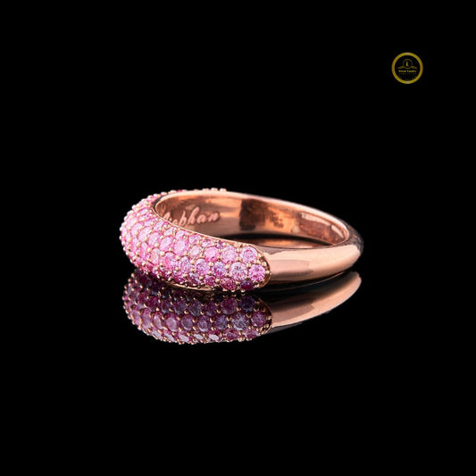 Fancy Vivid Pink Round Cut Moissanite Wedding Ring For Women Band - view 3