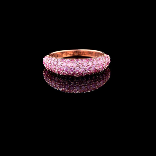 0.90 TCW Sophisticated Fancy Vivid Pink Rose Gold in Round Cut Moissanite Diamond Wedding Ring for Brides