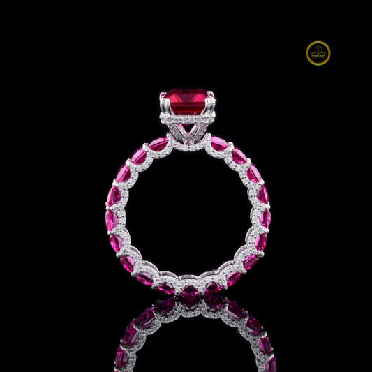 Emerald Cut Pink Lab Diamond Full Eternity Gemstone Eternity Band - view 2