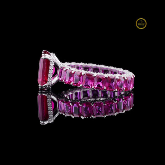 Emerald Cut Pink Lab Diamond Full Eternity Gemstone Eternity Band - view 3