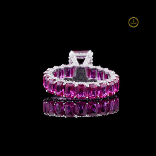 Emerald Cut Pink Moissanite Full Eternity Gemstone Eternity Band - view 4