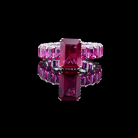 3.00 CT Vibrant Emerald Cut Lab Vivid Pink Ring Crafted with Full Eternity Stone Setting