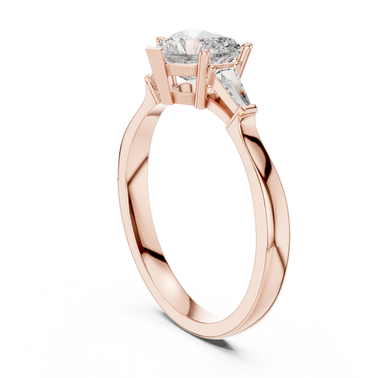 Three Stone Moissanite Heart Ring With Tapered Side Stone - view 2