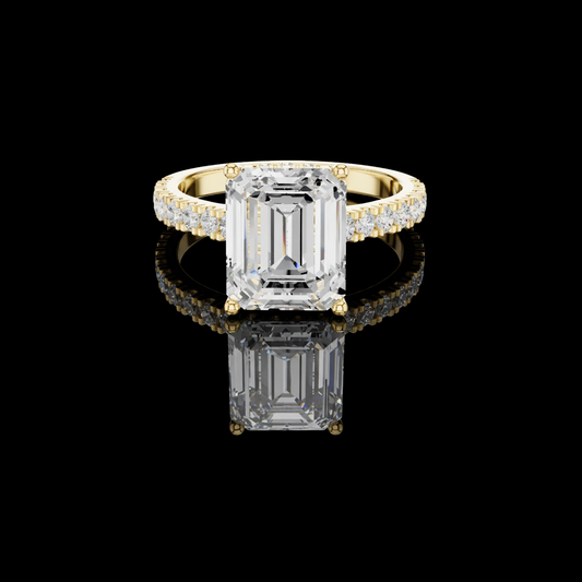 1.00 CT Showcasing a Striking Emerald Cut Lab Grown Diamond with a Pavé Diamond Band