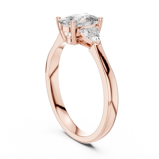 Three Stone Oval Cut Lab Diamond Engagement Ring With Trillion Sidestone - view 3