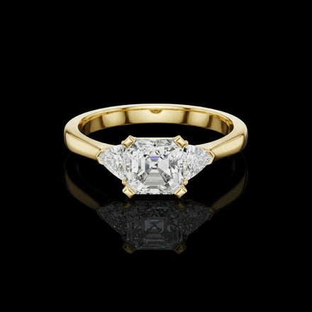 Asscher Moissanite Three Stone Ring With Trillion Sidestone