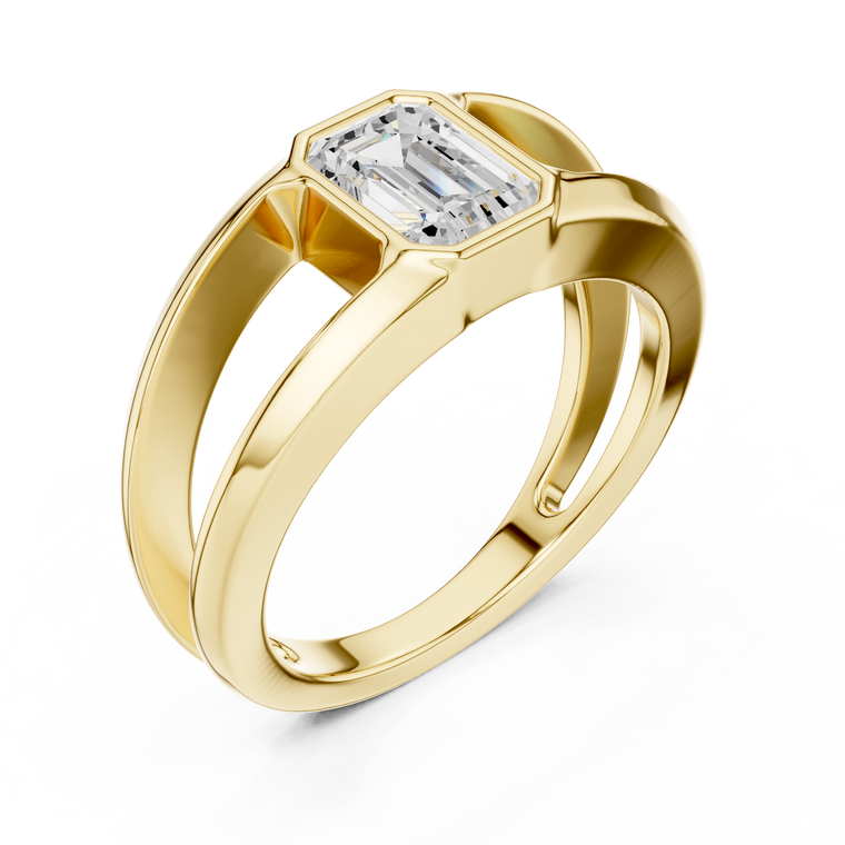 Emerald Cut Moissanite Men's Architectural Bezel Statement Band - view 2