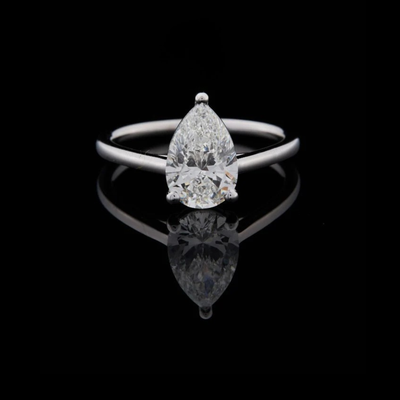 Pear Cut Lab Diamond Cathedral Solitaire Engagement Ring With Slim Band