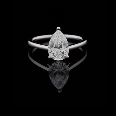 Pear Cut Lab Diamond Cathedral Solitaire Engagement Ring With Slim Band