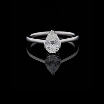 Pear Cut Solitaire Lab Diamond Engagement Ring With Cathedral Basket