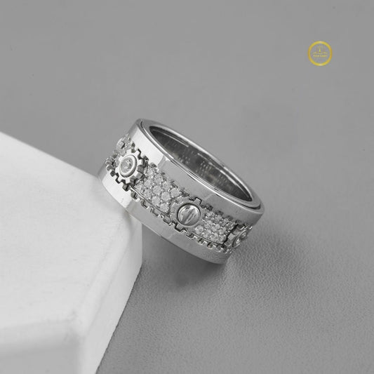 Wide Pave Round Cut Lab Diamond Statement Band with Bezel Accents - view 2
