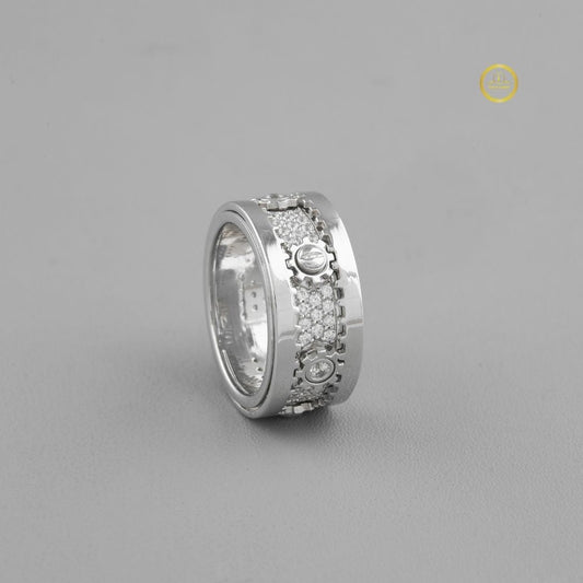 Wide Pave Round Cut Moissanite Statement Band with Bezel Accents - view 4