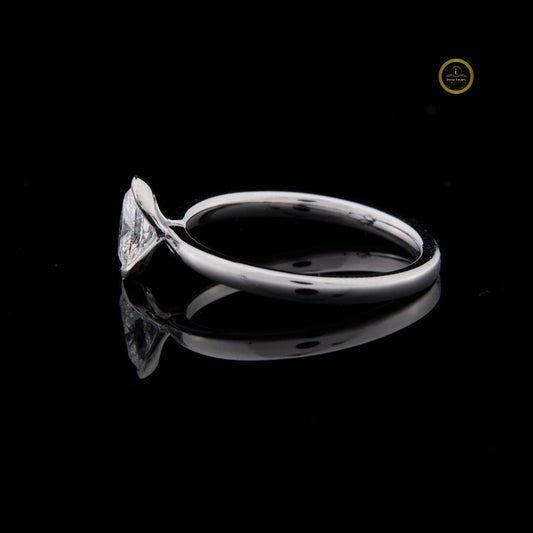 Elongated Oval Lab Diamond Solitaire Ring with Slim Band - view 3