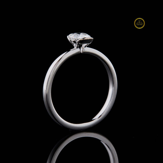Elongated Oval Lab Diamond Solitaire Ring with Slim Band - view 2