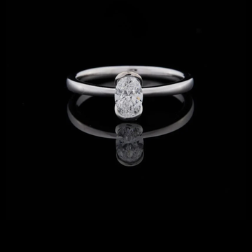 1.00 TCW Modern Oval Cut Moissanite Diamond Solitaire Ring with Sleek Half Bezel Setting in Polished White Gold