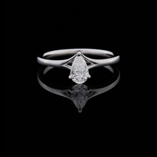 1.00 TCW Premium Sleek Pear Shaped Moissanite Diamond Engagement Ring with Artistic Setting