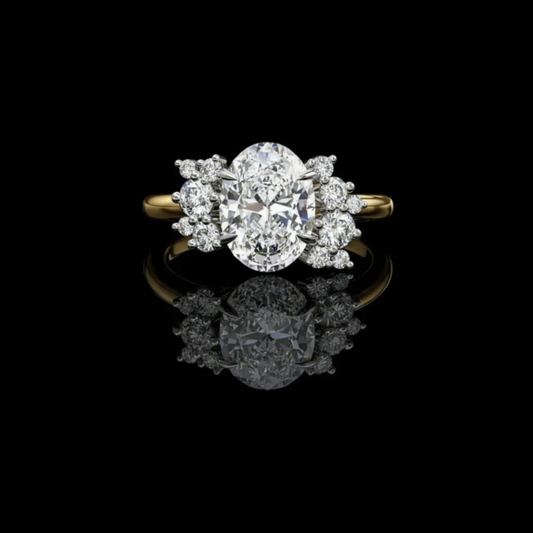 1.01 CT Luxury Oval Cut Cluster Multi Stone Moissanite Diamond Bridal Elegant Ring For Love