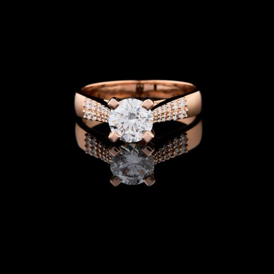 1.01 CT Premium Luxury Moissanite Round Cut Diamond Engagement Ring in Rose Gold for Her